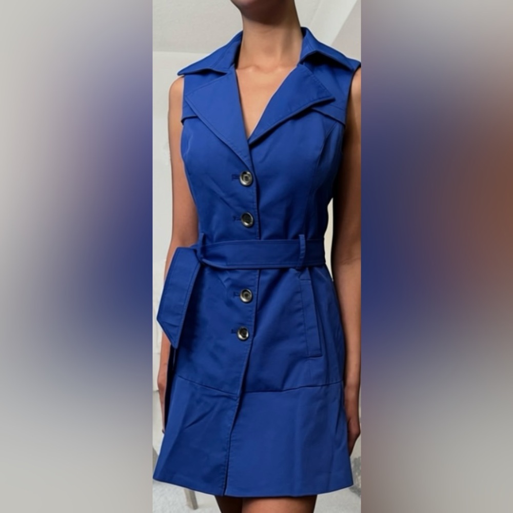Bebe Elegant vibrant Blue sleeveless belted Trench mini Dress